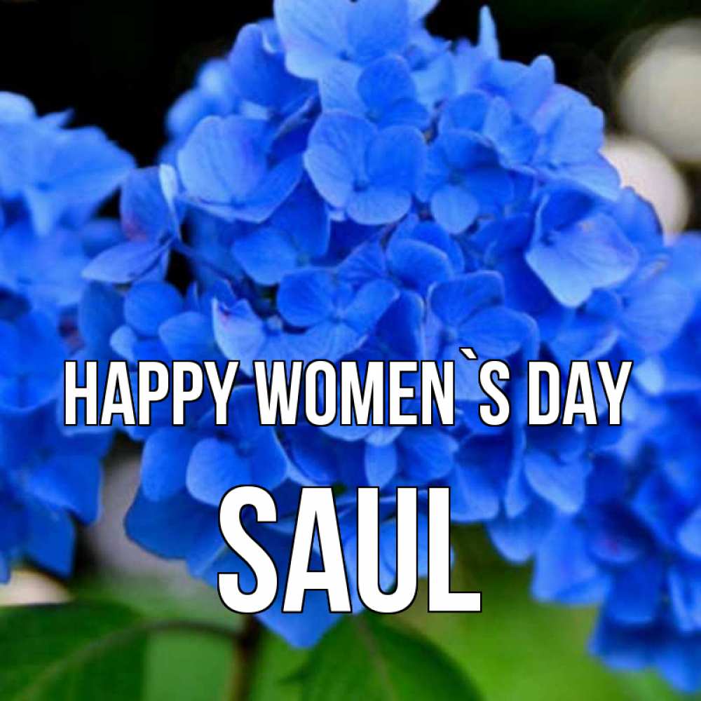 Greetings card с именем, Saul happy women`s day синие цветы Greetings with text for free download 